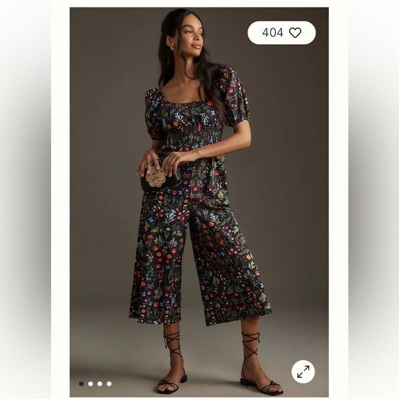 Hutch Pants - Hutch Puff-Sleeve Floral Jumpsuit by Anthropologie Color: BLACK MOTIF